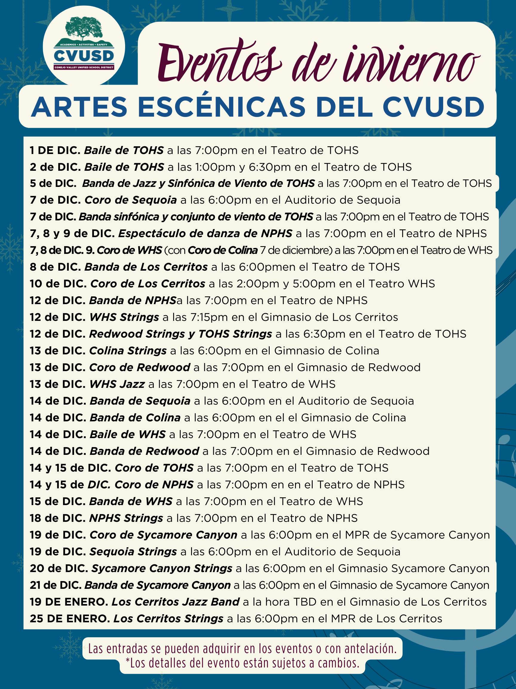 Event dates in spanish